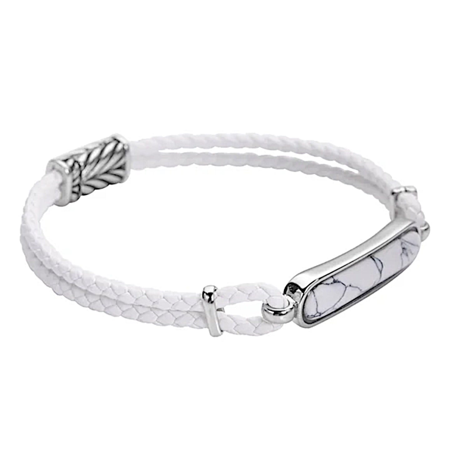 White Howlite Men's Bracelet | Genuine Leather Magnetic Clasp Stainless 8" - A Gothic Universe - Bracelets