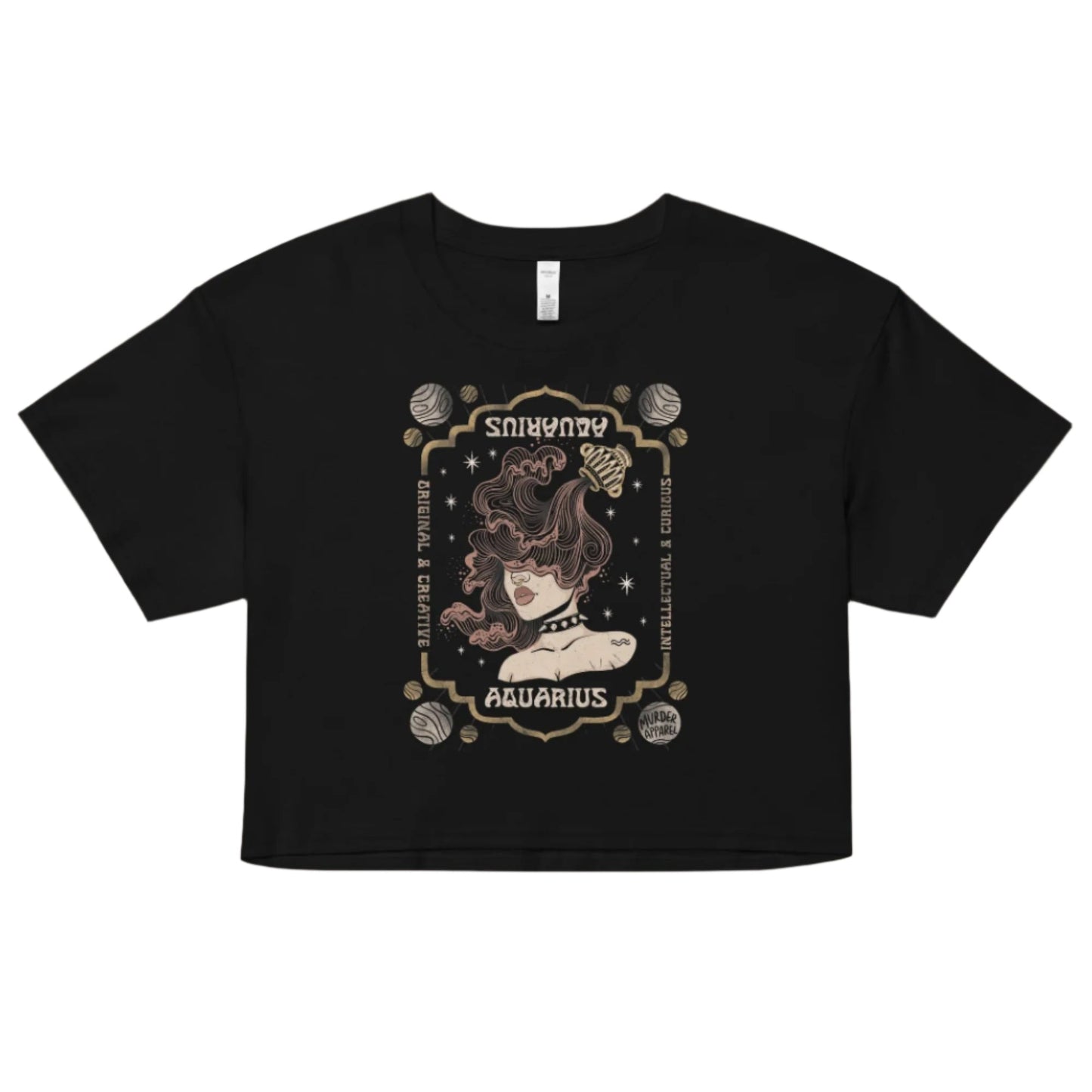 Aquarius Zodiac Crop Top – Goth T-Shirt for Night Dominance -  - Crop Top