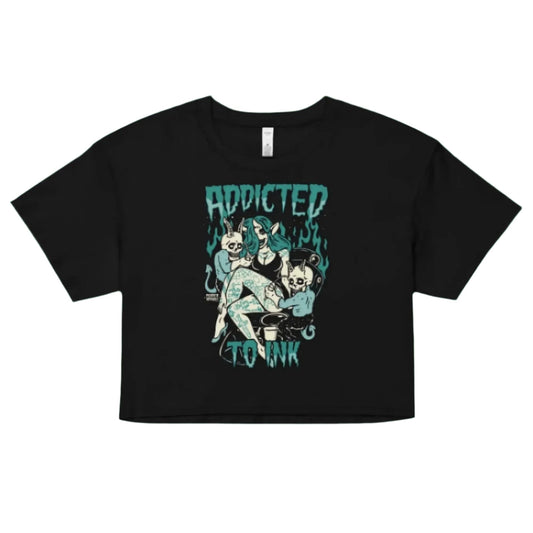 Addicted To Ink Crop Top – Goth T-Shirt for Night Dominance -  - Crop Top