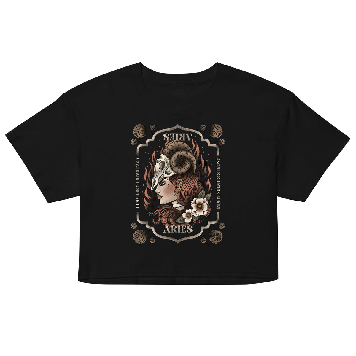 Aries Zodiac Crop Top - Goth T-Shirt for Night Dominance & Dark Rituals