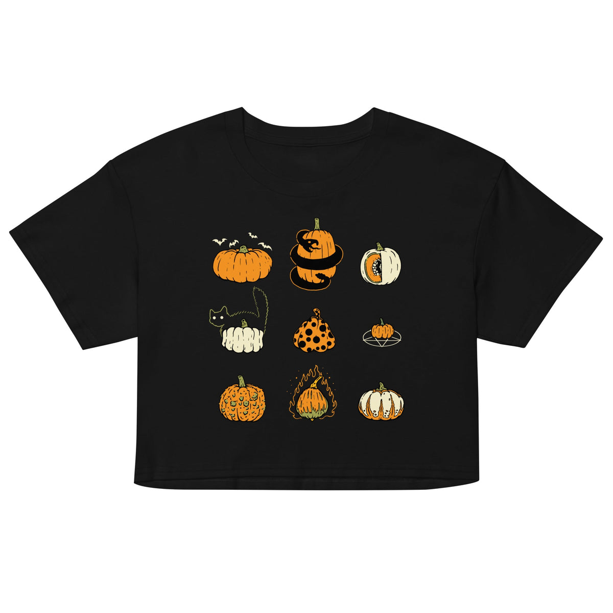 9 Pumpkins Crop Top - Goth T-Shirt for Night Dominance & Dark Rituals