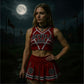 Satans Cheerleader Costume Set Red Devils 666 Top w/ Pleated Skirt & Pom Poms -  - Costumes