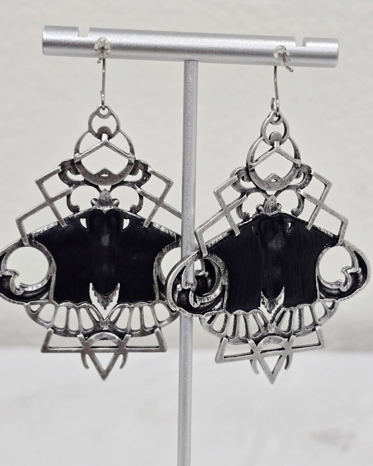 Killstar Nightfly Silver Gothic Death Moth Skull Crescent Moon Hook Earrings