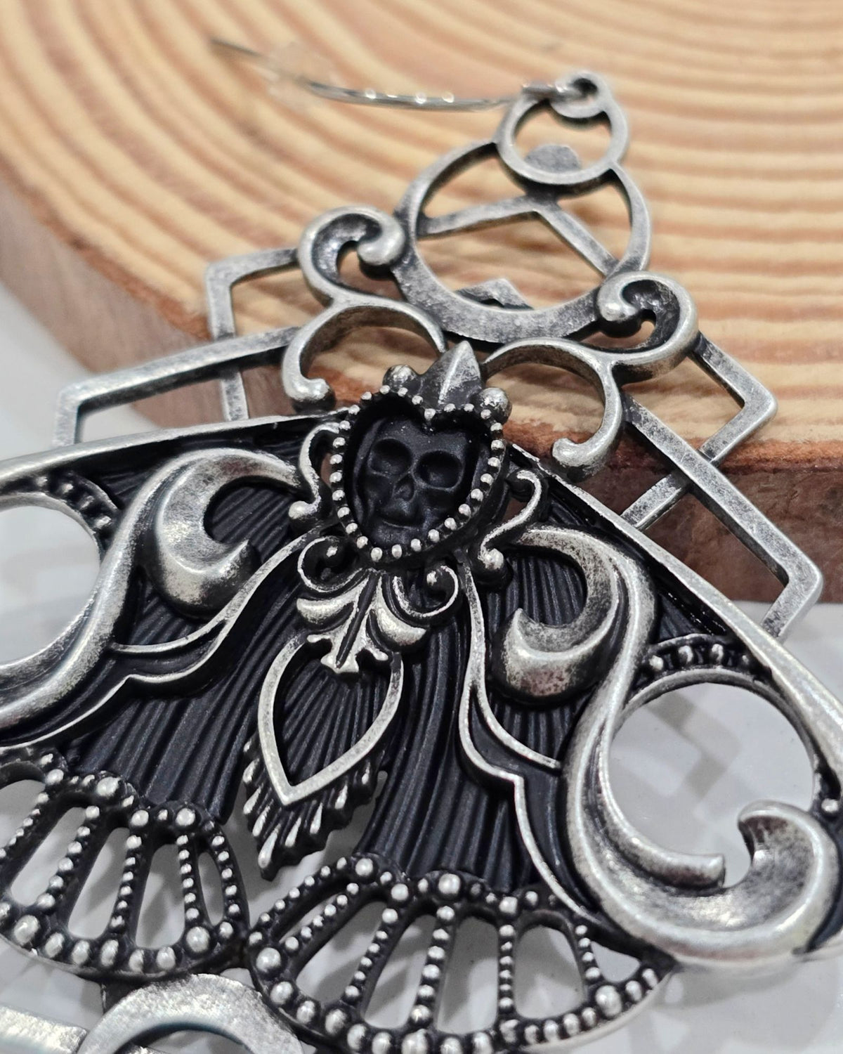 Killstar Nightfly Silver Gothic Death Moth Skull Crescent Moon Hook Earrings