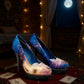 Unicorn Platform Heels with Glitter Sole & Graphic Faux Leather