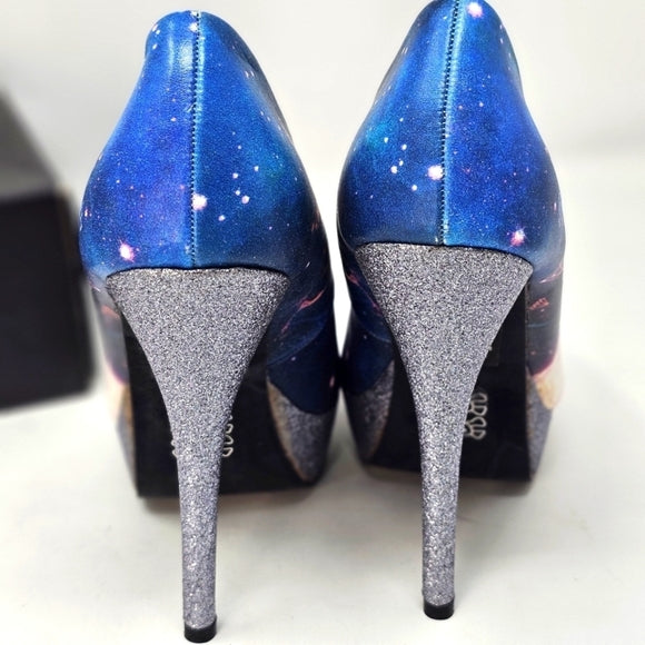 Unicorn Platform Heels with Glitter Sole & Graphic Faux Leather