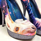 Unicorn Platform Heels with Glitter Sole & Graphic Faux Leather
