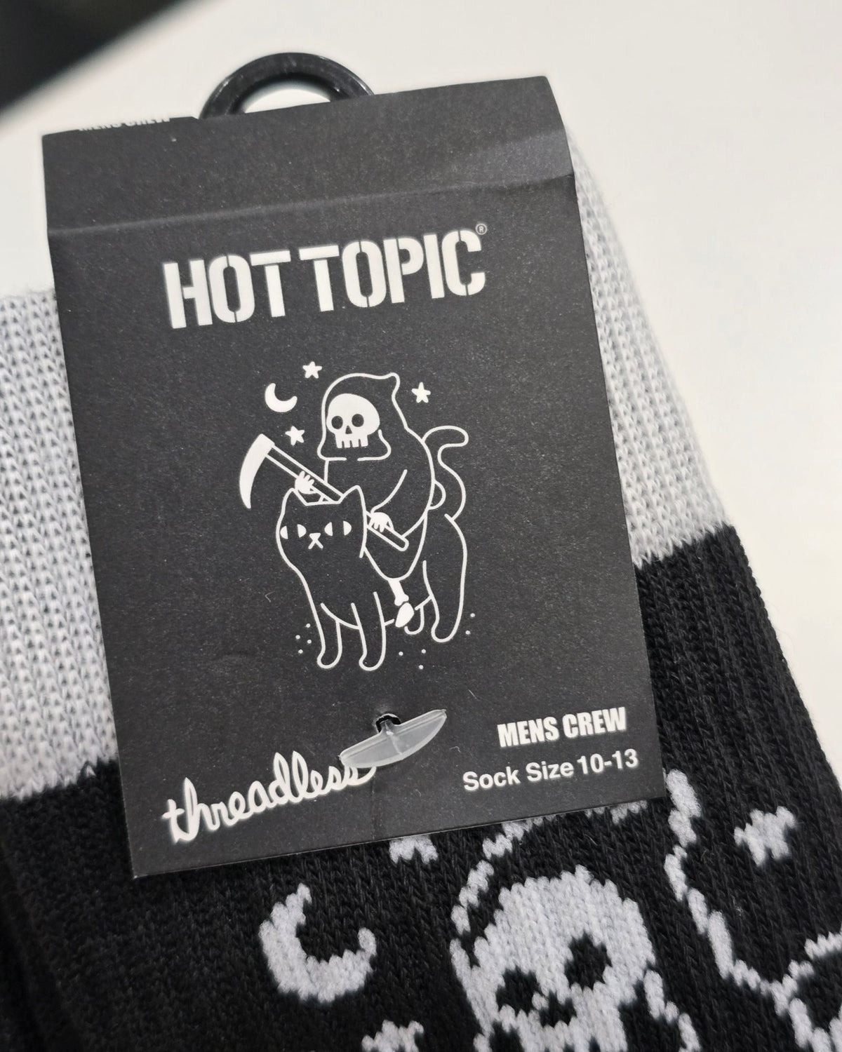 Hot Topic Threadless Grim & Cat Crew Socks Black Grey Grim Reaper Gothic