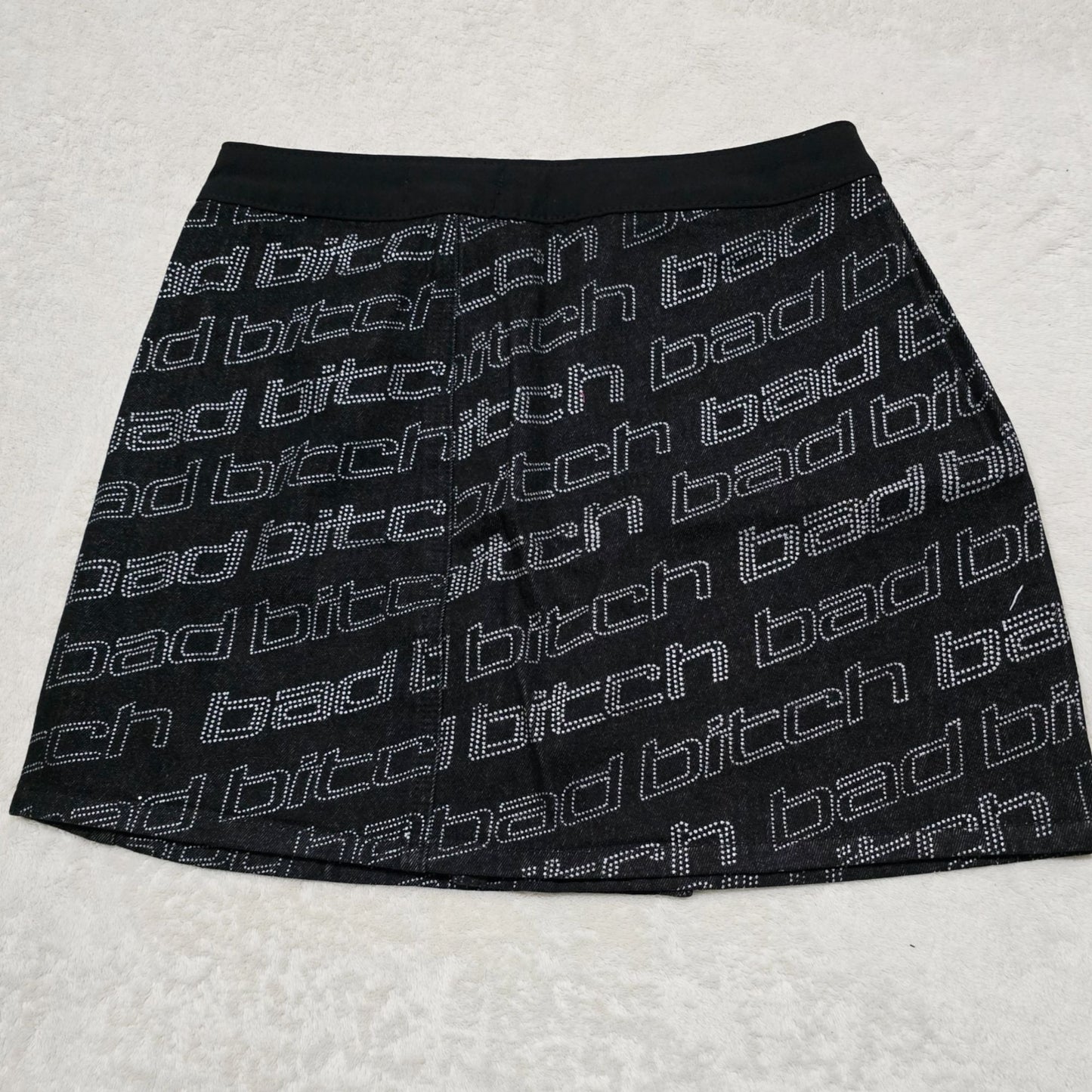 Black Denim Wrap Skirt With Attached Pocket Clip Belt Closure -  - Skirts