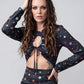 Another Girl Trippy Floral Cut Out Recycled Satin Long Sleeve Mini Dress M